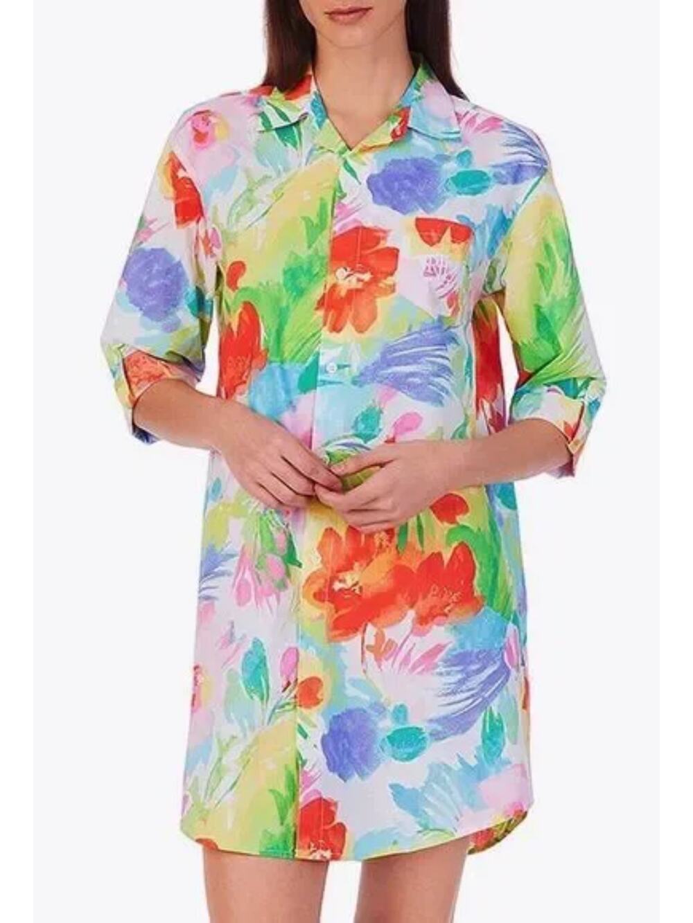 Ralph Lauren Nightwear Cotton Lawn Mini Dress or Sleepshirt M Roll Tab Floral